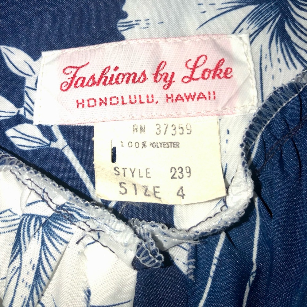 Vintage Hawaiian Muʻumuʻu Dress | Fashions by Loke | Blue & White Floral - Picture 4 of 6